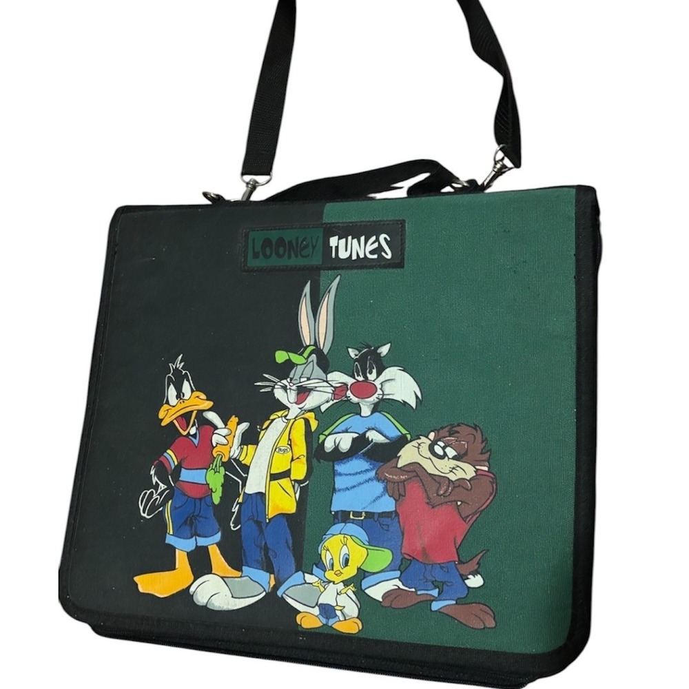 Vig 1998 Looney Tunes 3 Ring Binder Organizer Bugs Daffy Taz adj. shoulder stap